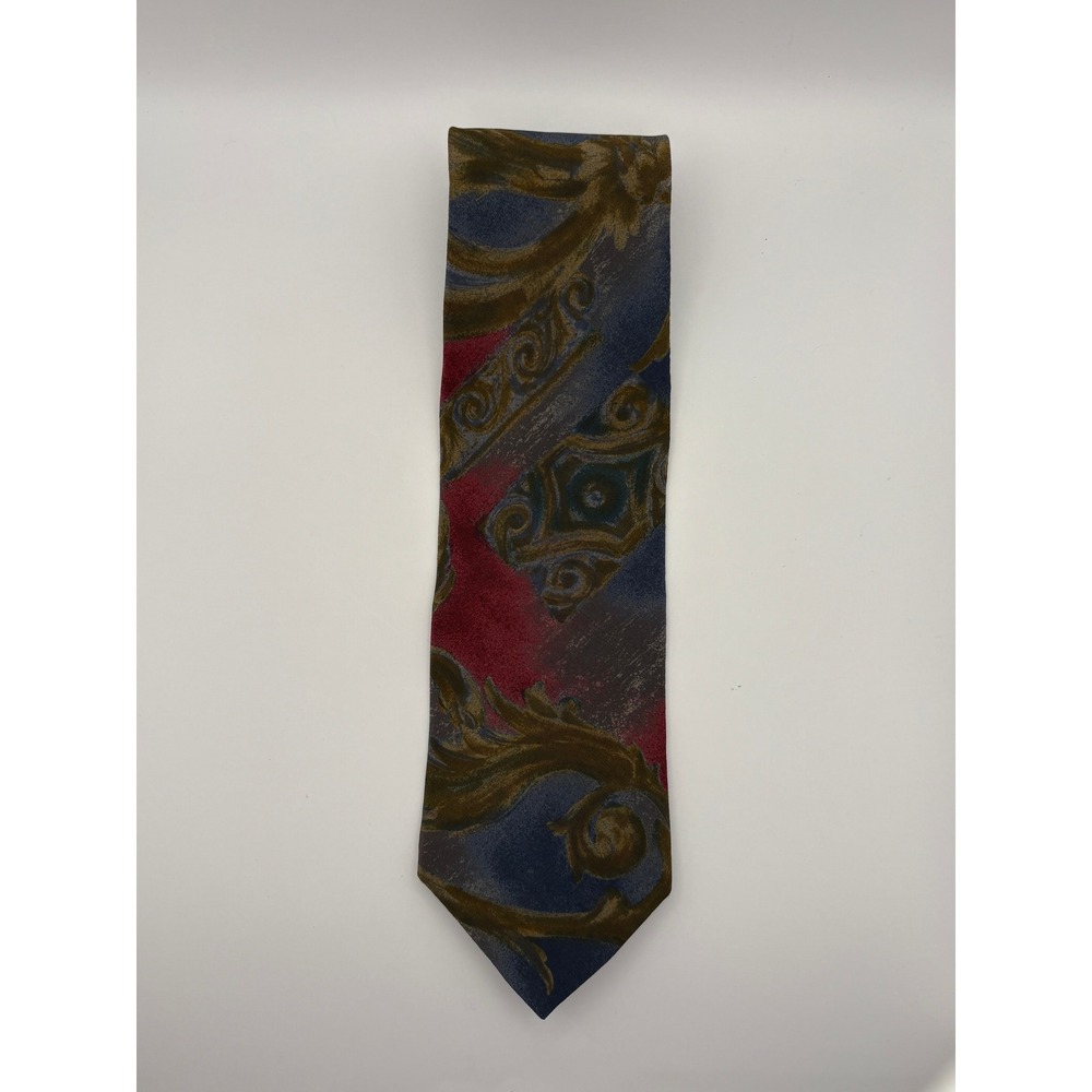 Karl Lagerfeld Mens Silk Tie Blue Red Gold Baroque Abstract Pattern Necktie